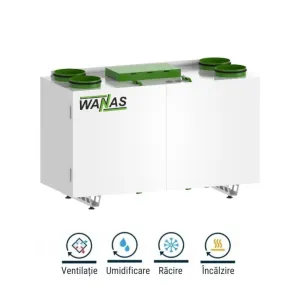 Wanas - Centrală de Ventilație cu recuperare de căldură 4 in 1, Combo 630 Prestige cu baterie pe apă, Smart, Functie Ventilație, Umidificare, Incălzire și Răcire