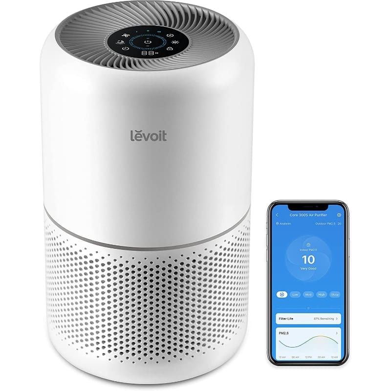 Levoit - Core 300S, Purificator de aer Smart, Wi-Fi, Filtru 3 in 1 True HEPA, Carbon Activ, Senzor Calitate Aer, Mod Auto, Alexa, Google Home, Panou Comanda Touch Screen, Control Remote, Alb
