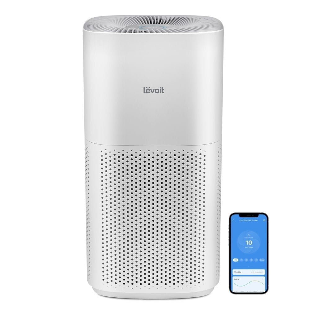 Levoit - Core 600S, Purificator de aer Smart, Wi-Fi, Filtru 3 in 1 True HEPA, Senzor Calitate Aer, Mod Auto, Alexa, Google Home, Panou Comanda Touch Screen, Control Remote, Alb